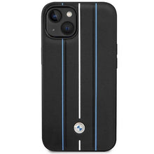 Заредете изображение във визуализатора на галерията – Case BMW BMHCP14S22RVSK iPhone 14 6.1" black/black hardcase Leather Stamp Blue Lines
