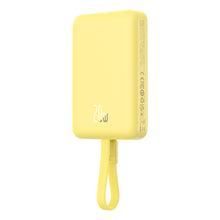Заредете изображение във визуализатора на галерията – Baseus Magnetic Mini MagSafe 10000mAh 20W powerbank with built-in Lightning cable - yellow + Baseus Simple Series USB-C - USB-C 60W 0.3m cable
