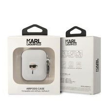 Заредете изображение във визуализатора на галерията – Karl Lagerfeld KLA2RUNIKH AirPods 1/2 cover white/white Silicone Karl Head 3D
