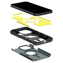 Заредете изображение във визуализатора на галерията – Spigen Tough Armor MagSafe case with stand for iPhone 15 Pro - green
