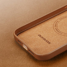 Заредете изображение във визуализатора на галерията – Dux Ducis Grit Leather Case for iPhone 14 Pro Max Elegant Faux Leather Cover (MagSafe Compatible) Brown
