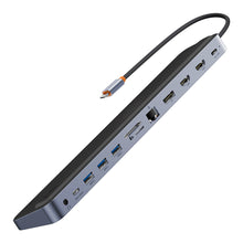 Заредете изображение във визуализатора на галерията – Baseus EliteJoy Gen2 universal USB HUB 12in1 with USB-C cable 25cm notebook stand USB-A / USB-C / DP / HDMI / SD / TF / RJ45 / 3.5mm jack / PD 100W gray (WKSX030213)
