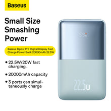 Заредете изображение във визуализатора на галерията – Baseus Power Bank 20000mAh Bipow Pro - 2xUSB + Type C - 5A 22,5W with USB to Type C cable (PPBD030003) blue
