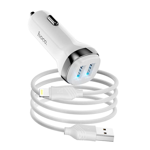 HOCO car charger 2x USB A + cable USB A to iPhone Lightning 8-pin 2,4A Z40 white