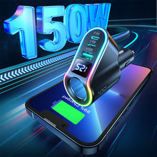 Заредете изображение във визуализатора на галерията – Joyroom fast car charger 4in1 USB-A QC3.0 / 2xUSB-C PD 150W black (JR-CL21)
