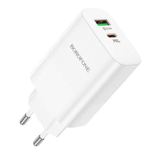 Заредете изображение във визуализатора на галерията – Borofone Wall charger BN10 Sunlight - USB + Type C - QC 3.0 PD 65W white
