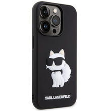 Заредете изображение във визуализатора на галерията – Original Pouch KARL LAGERFELD hardcase Rubber Choupette 3D KLHCP14X3DRKHNK for Iphone 14 Pro Max Black
