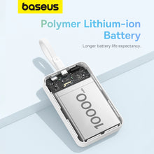 Заредете изображение във визуализатора на галерията – Baseus Magnetic Mini MagSafe 10000mAh 30W powerbank with built-in Lightning cable - white + Baseus Simple Series USB-C - USB-C 60W 0.3m cable
