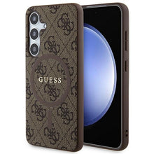Заредете изображение във визуализатора на галерията – Guess 4G Collection Leather Metal Logo MagSafe Case for Samsung Galaxy S24 - Brown
