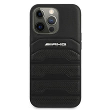 Заредете изображение във визуализатора на галерията – AMG AMHCP13XGSEBK iPhone 13 Pro Max 6,7" czarny/black hardcase Leather Debossed Lines
