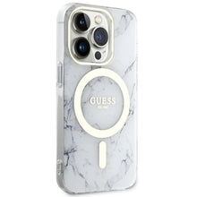 Заредете изображение във визуализатора на галерията – Original Case GUESS hardcase Marble MagSafe GUHMP14LPCUMAH for Iphone 14 Pro white

