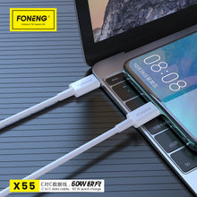 Заредете изображение във визуализатора на галерията – Foneng Cable X55 - Type C to Type C - PD 60W 2 metres white
