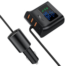 Заредете изображение във визуализатора на галерията – Acefast car charger 3 x usb a + type c qc3.0 pd90w pps afc fcp lcd docking station b8 black
