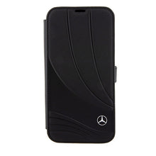 Заредете изображение във визуализатора на галерията – Original Case MERCEDES bookcase Leather Wave Patern MEBKP15S8ROLK for Iphone 15 Black
