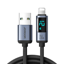 Заредете изображение във визуализатора на галерията – Lightning cable - USB A 2.4A 1.2m with LED display Joyroom S-AL012A16 - black
