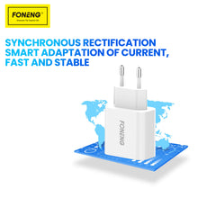 Заредете изображение във визуализатора на галерията – Foneng Wall charger EU45 - 2xUSB - 12W 2,4A with USB to Type C cable white
