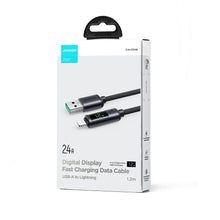 Заредете изображение във визуализатора на галерията – Lightning cable - USB A 2.4A 1.2m with LED display Joyroom S-AL012A16 - black
