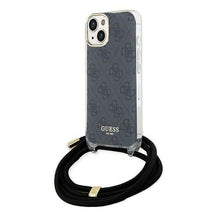 Заредете изображение във визуализатора на галерията – Original faceplate case GUESS GUHCP15SHC4SEK for iPhone 15 (Crossbody Cord 4G Print / black)
