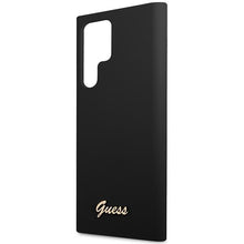 Заредете изображение във визуализатора на галерията – Guess GUHCS23LSLSMK S23 Ultra S918 black/black hardcase Silicone Vintage Gold Logo
