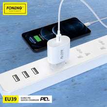 Заредете изображение във визуализатора на галерията – Foneng Wall charger EU39 - Type C - PD 20W 3A with Type C to Type C cable white
