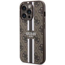 Заредете изображение във визуализатора на галерията – Guess 4G Printed Stripes MagSafe case for iPhone 15 Pro - brown
