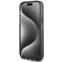Заредете изображение във визуализатора на галерията – Original faceplate case GUESS GUHCP15MLFCSEGK for iPhone 15 Plus (Liquid Glitter Gold Stripes / black)
