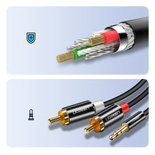 Заредете изображение във визуализатора на галерията – Ugreen audio cable 3.5 mm mini jack - 2RCA 3m black (10590)
