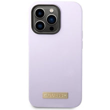 Заредете изображение във визуализатора на галерията – Guess GUHMP14LSBPLU iPhone 14 Pro 6.1" purple/purple hard case Silicone Logo Plate MagSafe
