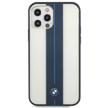 Заредете изображение във визуализатора на галерията – Case BMW BMHCP12MPCUMRSTNA iPhone 12/ 12 Pro 6.1" transparent hardcase Middle Stripe Navy

