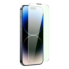 Заредете изображение във визуализатора на галерията – Baseus Full Screen Tempered Glass for iPhone 14 Pro Max with Anti Blue Light Filter and 0.3mm Speaker Cover + Mounting Frame
