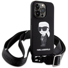 Заредете изображение във визуализатора на галерията – Karl Lagerfeld KLHCP15LSCBSKNK iPhone 15 Pro 6.1" hardcase black/black Crossbody Silicone Ikonik
