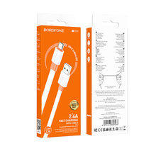 Заредете изображение във визуализатора на галерията – Borofone Cable BX89 Union - USB to Micro USB - 2,4A 1 metre white-orange
