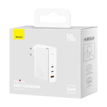 Заредете изображение във визуализатора на галерията – Baseus GaN5 Pro fast charger 2xUSB-C + USB 140W EU white (CCGP100202)
