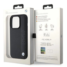 Заредете изображение във визуализатора на галерията – BMW Leather Textured &amp; Stripe case for iPhone 15 Pro - black
