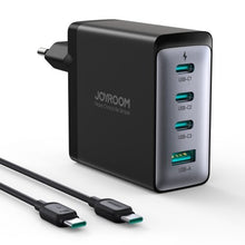 Заредете изображение във визуализатора на галерията – Joyroom JR-TCG04EU 100W GaN charger 3x USB-C USB-A + USB-C / USB-C cable 100W - black
