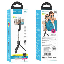 Заредете изображение във визуализатора на галерията – HOCO selfie stick tripod with bluetooth remote control Aluminium Gimbal K15 black
