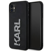 Заредете изображение във визуализатора на галерията – Original Pouch KARL LAGERFELD hardcase 3D Rubber Glitter Logo KLHCN613DMBKCK for Iphone 11/ Xr Black
