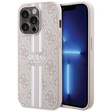 Заредете изображение във визуализатора на галерията – Original Case GUESS 4G Printed Stripes MagSafe GUHMP15XP4RPSP for Iphone 15 Pro Max pink
