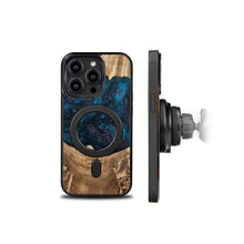 Заредете изображение във визуализатора на галерията – Wood and Resin Case for iPhone 14 Pro MagSafe Bewood Unique Neptune - Navy Blue and Black
