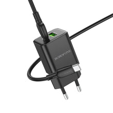 Заредете изображение във визуализатора на галерията – Borofone Wall charger BN14 Royal GaN - USB + Type C - QC 3.0 PD 30W with Type C to Type C cable black
