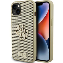 Заредете изображение във визуализатора на галерията – Guess Perforated 4G Glitter case for iPhone 15 - gold
