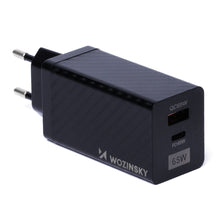 Заредете изображение във визуализатора на галерията – Wozinsky 65W GaN charger with USB ports, USB C supports QC 3.0 PD black (WWCG01)

