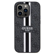 Заредете изображение във визуализатора на галерията – Guess 4G Printed Stripes MagSafe case for iPhone 15 Pro Max - black
