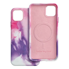 Заредете изображение във визуализатора на галерията – Leather Mag Cover for IPHONE 15 purple splash
