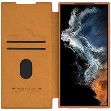 Заредете изображение във визуализатора на галерията – Nillkin Qin Leather Pro Case for Samsung Galaxy S23 Ultra Cover with Flip Camera Cover Brown
