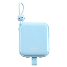 Заредете изображение във визуализатора на галерията – Joyroom power bank with USB C and Lightning cables and stand Cutie Series 10000mAh 22.5W blue (JR-L008)
