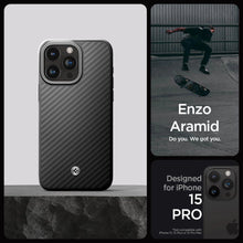 Заредете изображение във визуализатора на галерията – Spigen Enzo Aramid Mag Case with MagSafe for iPhone 15 Pro - Matte Black
