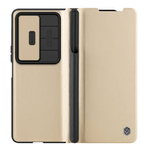 Заредете изображение във визуализатора на галерията – Nillkin Qin Leather Pro Case for Samsung Galaxy Z Fold 4 cover with a cover for the camera and a place for the stylus gold
