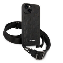 Заредете изображение във визуализатора на галерията – Karl Lagerfeld KLHCP14MSTMK iPhone 14 Plus 6.7" hardcase black/black Monogram Plaque Logo Strap
