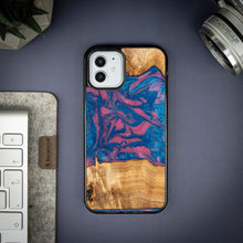 Заредете изображение във визуализатора на галерията – Wood and Resin Case for iPhone 12/12 Pro Bewood Unique Vegas - Pink and Blue
